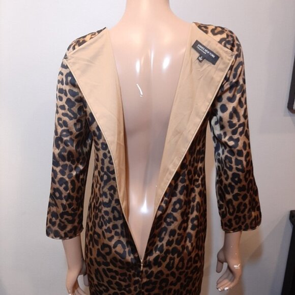 Jones New York Leopard Shift Dress Silky 3/4 Sleeve Zip Shoulder Womens Size 6 - Picture 8 of 12